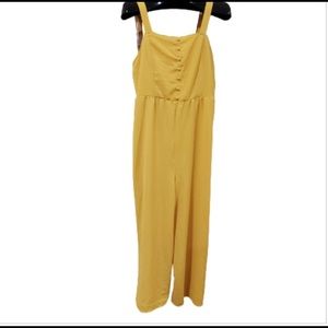 Pink Rose Yellow Wide Leg Cropped Jumpsuit Romper, Medium